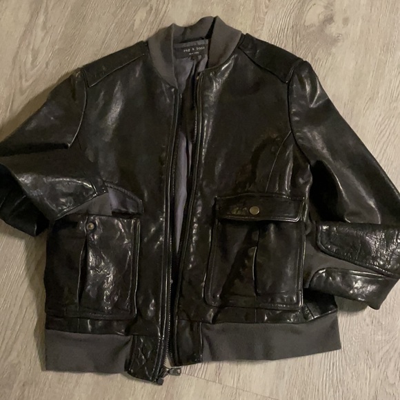 Vintage Rag & Bone 100% Leather Bomber Jacket - Picture 9 of 10